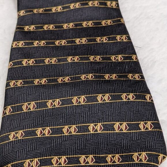 Vintage Neo Bill Blass 100% Silk Tie - Classic Black & Gold Motif - Picture 10 of 11